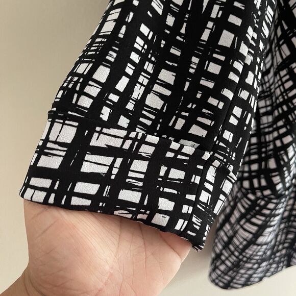 Calvin Klein Blazer Jacket Size 14 Women Open Front Black White Check 3/4 Sleeve - Picture 3 of 10